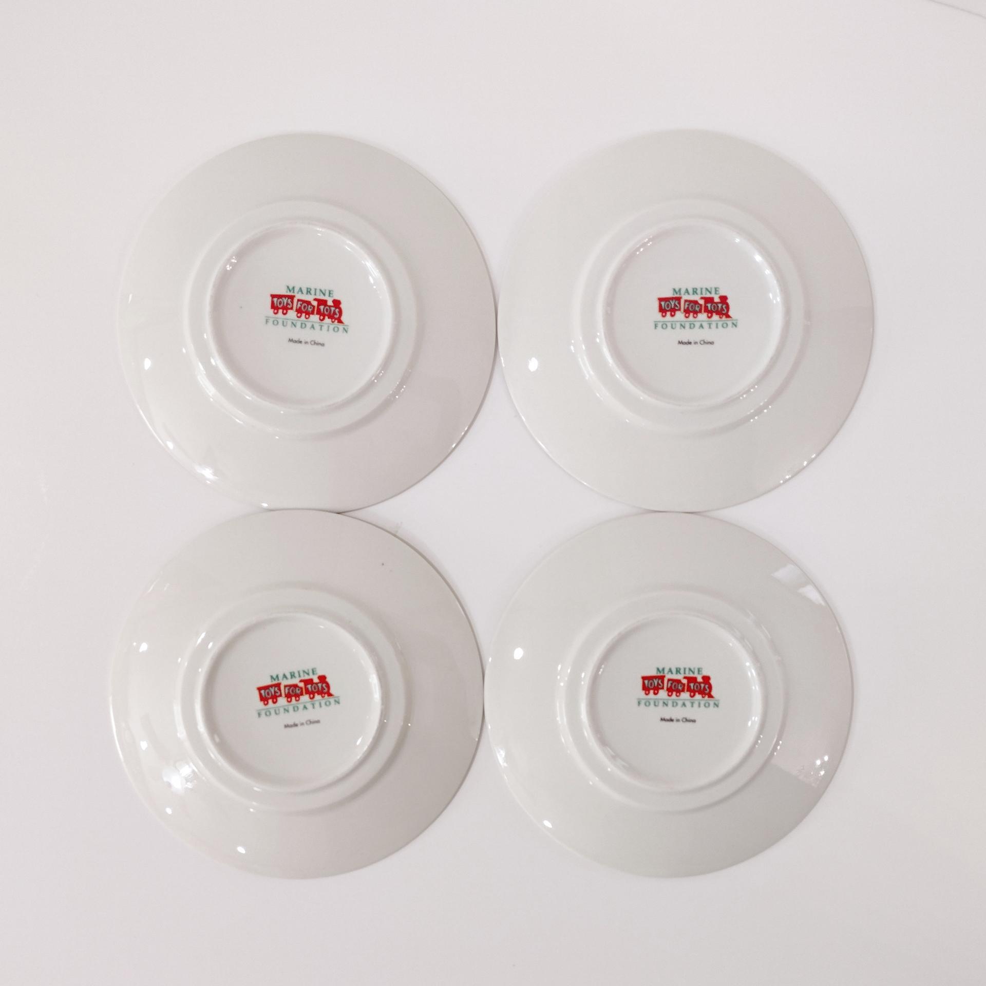 Vintage Marine Foundation Toys for Tots Flat Tea Cups and Saucers, Set of Four, Toy Shop Christmas Tea Set