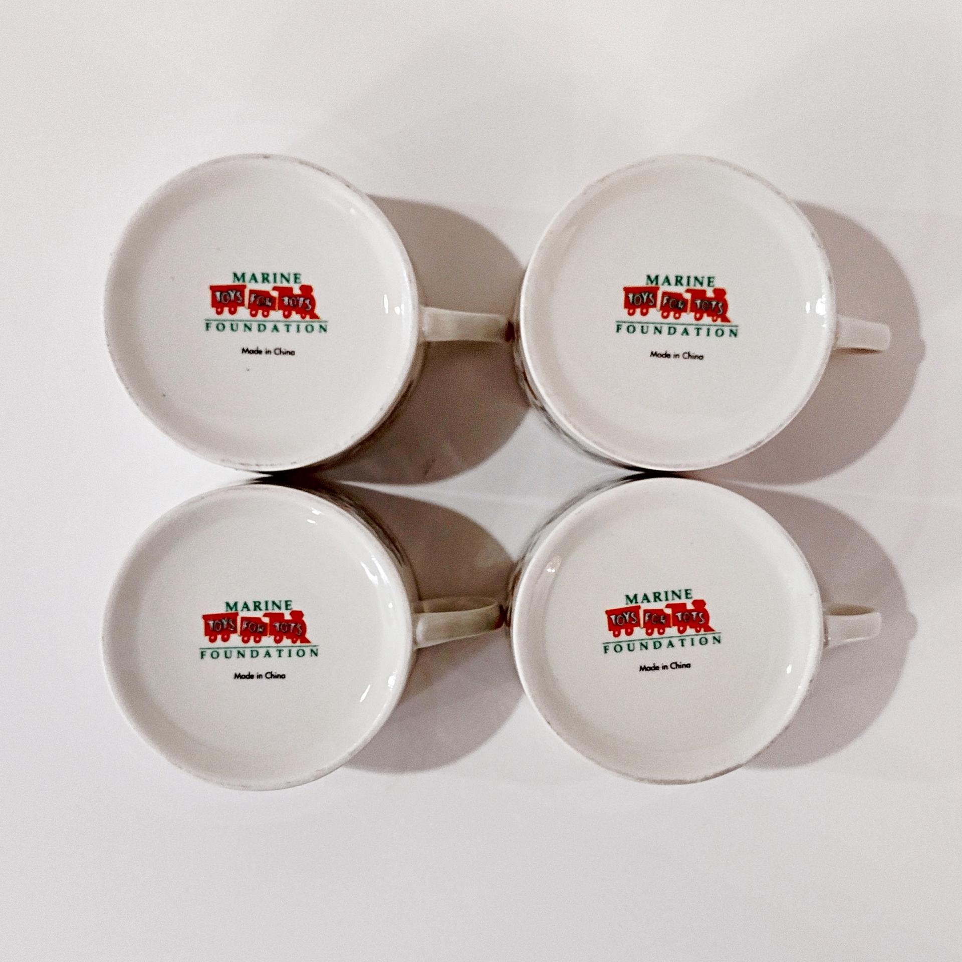 Vintage Marine Foundation Toys for Tots Flat Tea Cups and Saucers, Set of Four, Toy Shop Christmas Tea Set
