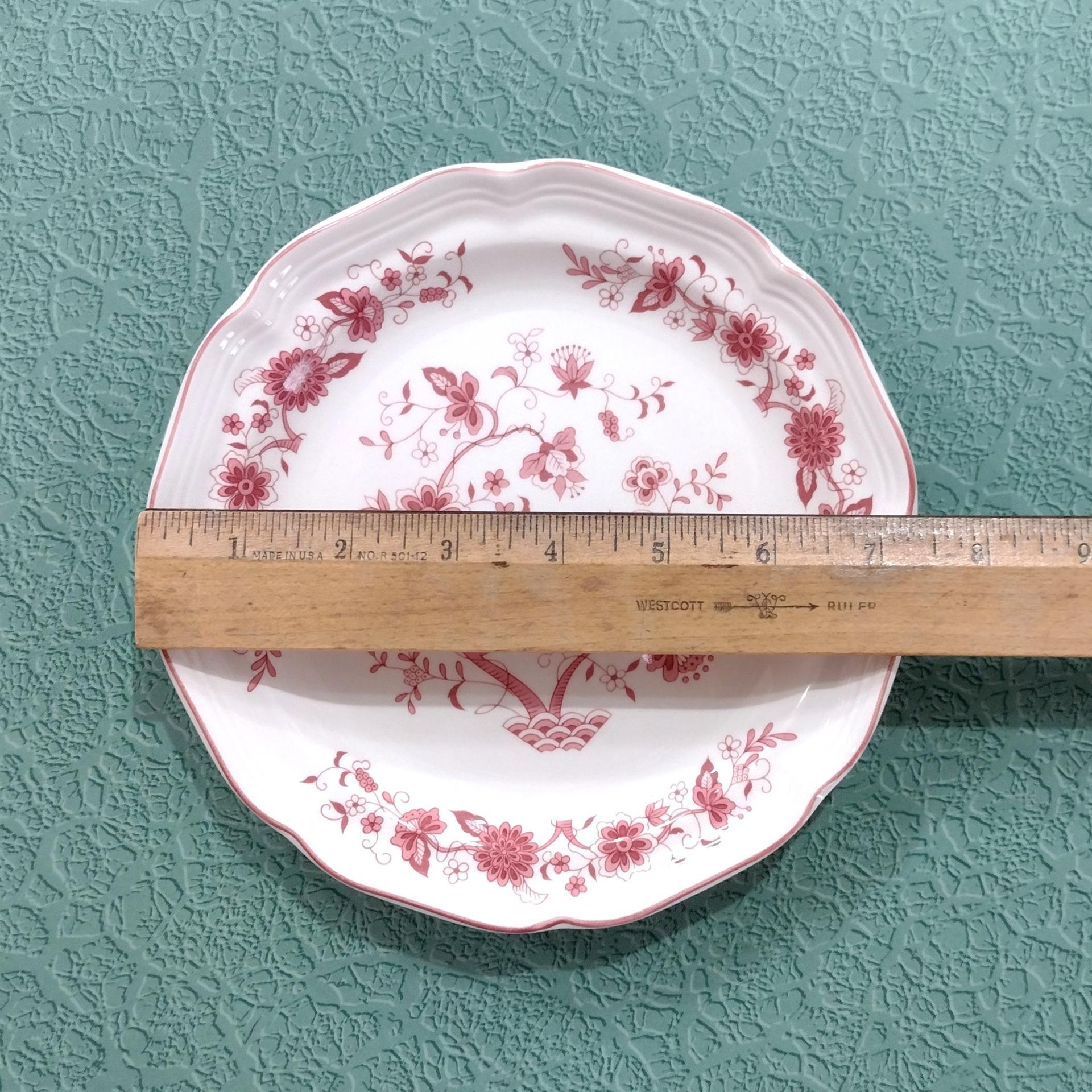 Vintage Woolworths WOW2 Pink Floral Scalloped Salad Dessert Plates, Set of Two