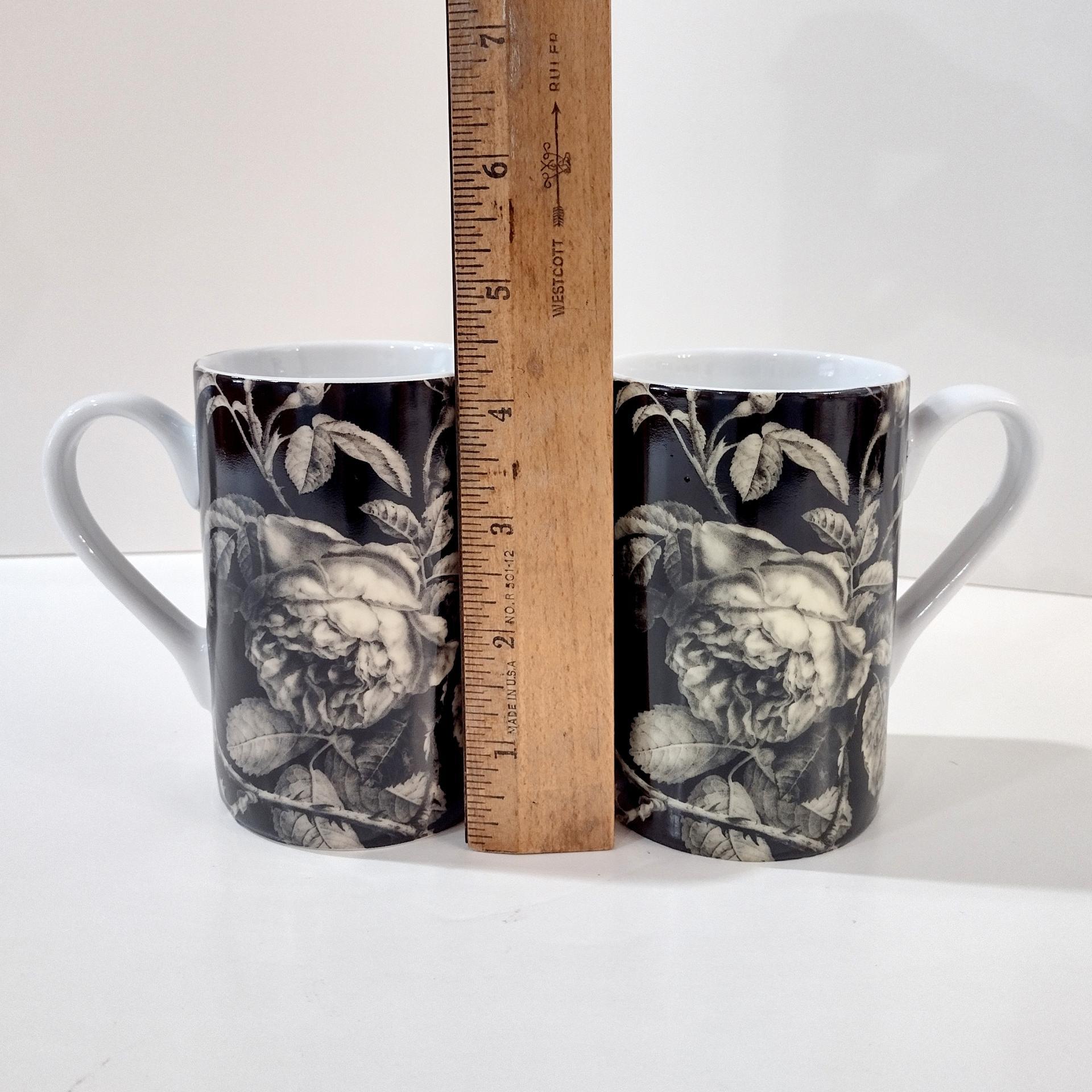Vintage Hallmark White Rose Coffee Tea Ceramic Mugs, Set of Two