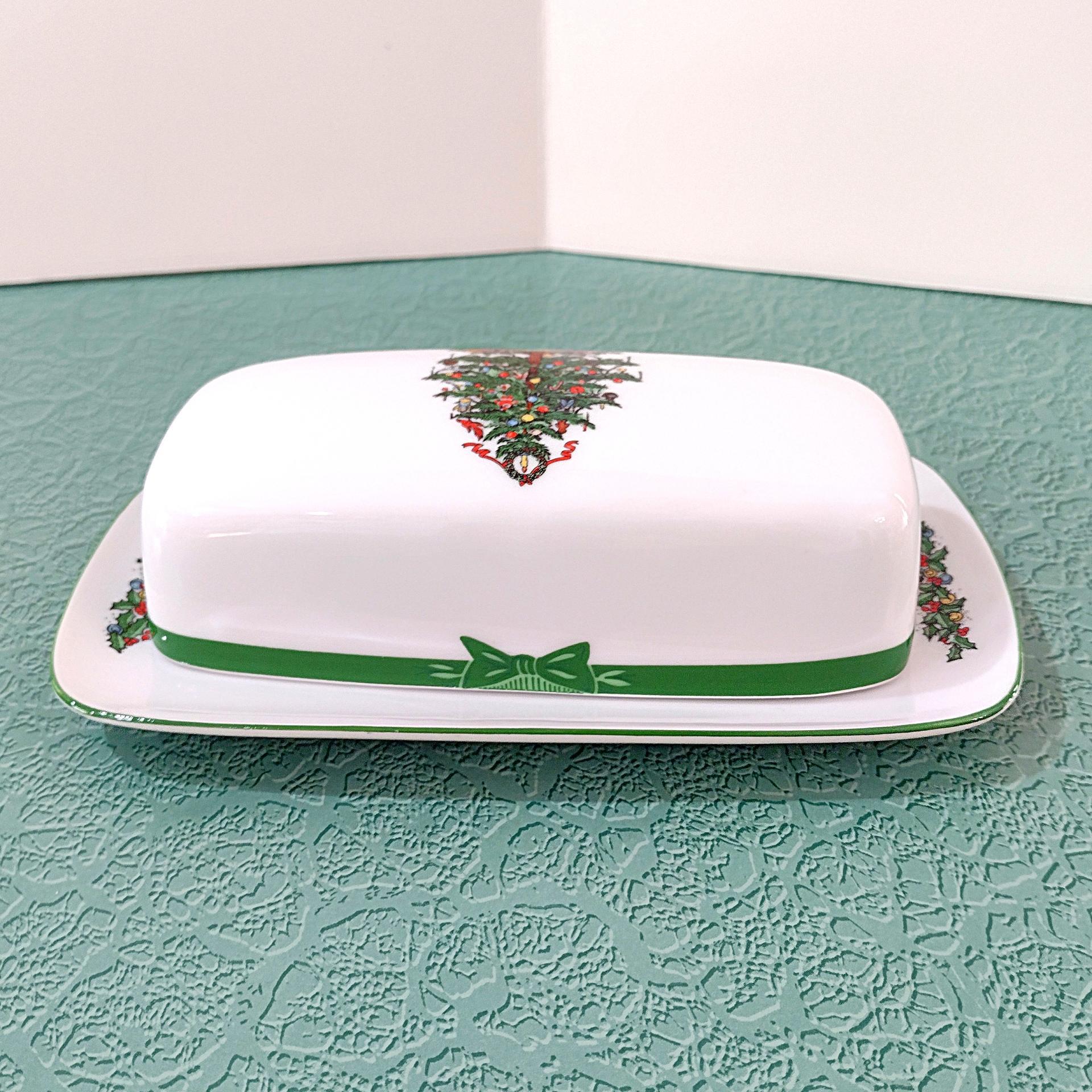 Vintage Yule Tide Ceramic Butter Dish, Georges Briard Holiday Christmas Dinnerware