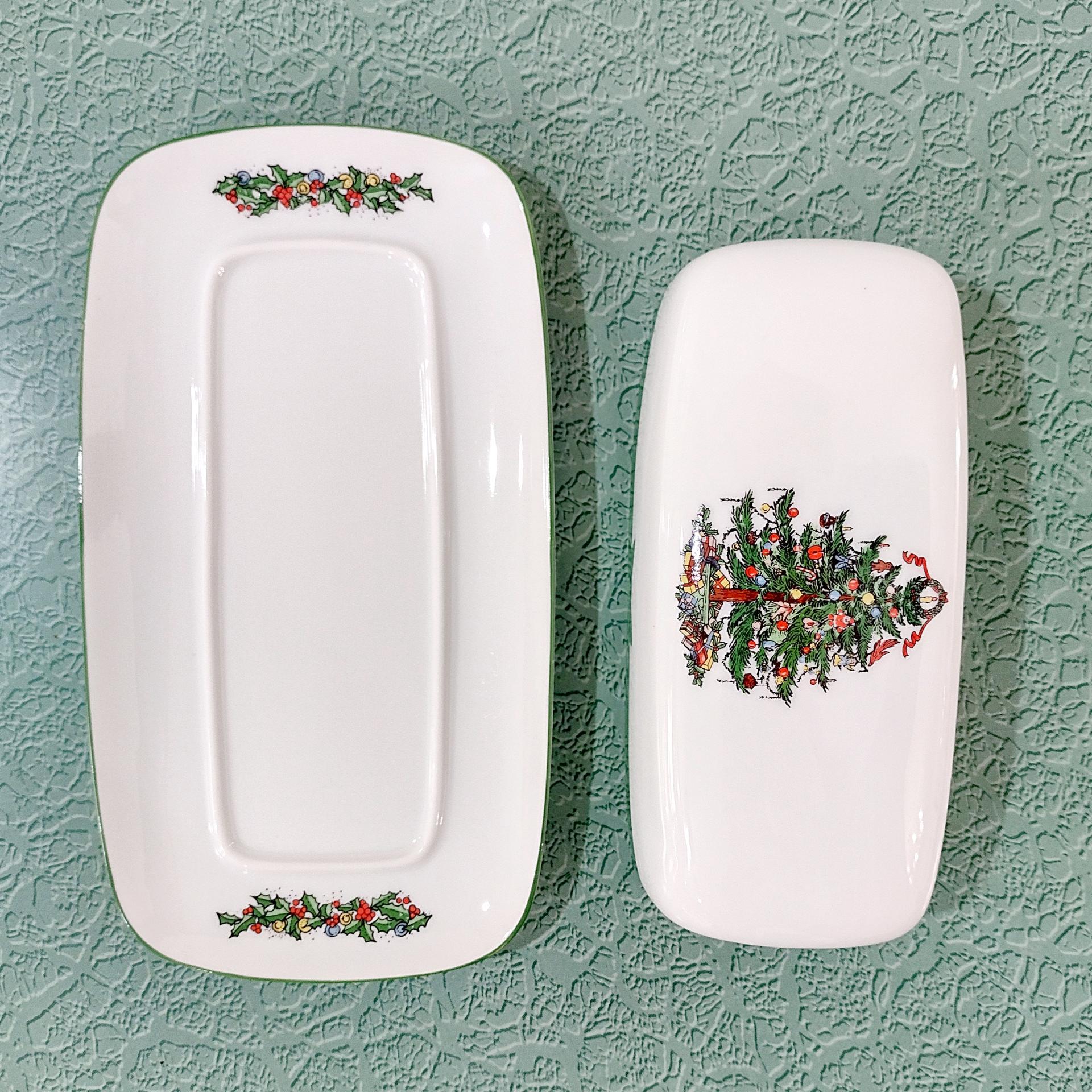 Vintage Yule Tide Ceramic Butter Dish, Georges Briard Holiday Christmas Dinnerware
