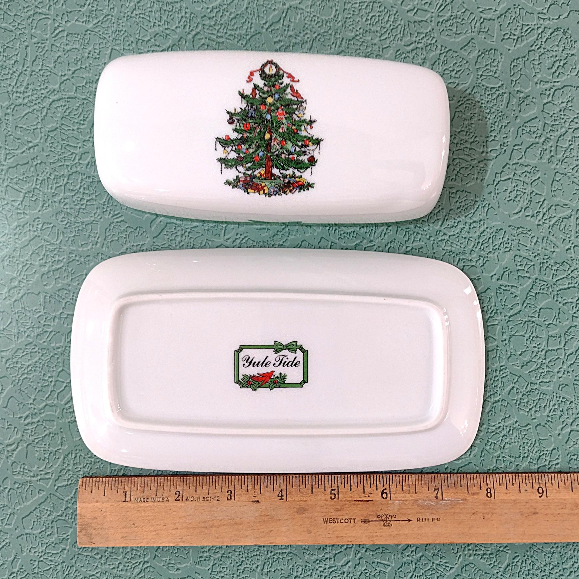 Vintage Yule Tide Ceramic Butter Dish, Georges Briard Holiday Christmas Dinnerware