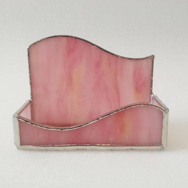Business Card Holder, Pink Swirled Opalescent Glass, Custom Colors Available