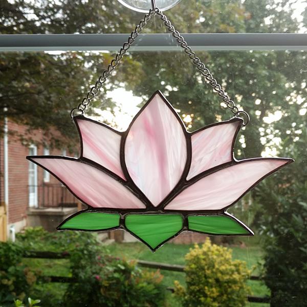 Pink Lotus Flower Stained Glass Suncatcher, Custom Colors Available