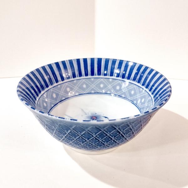 Vintage Blue and White Floral Japanese Porcelain Rice Noodle Bowl