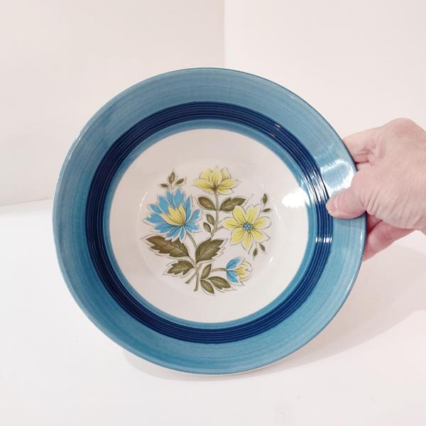 Vintage Blue and Yellow Floral Serving Bowl, Nasco Arcadia Bowl