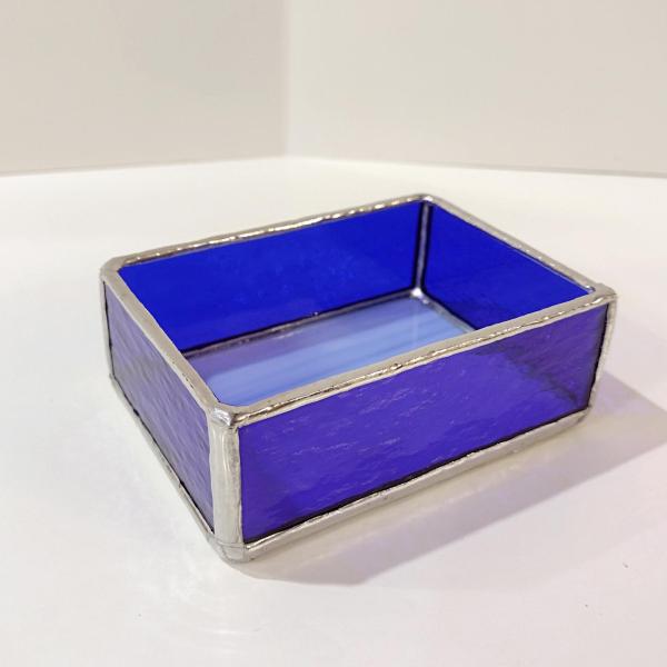 Blue Stained Glass Trinket Jewelry Box, Gift Card Holder, Business Card Holder