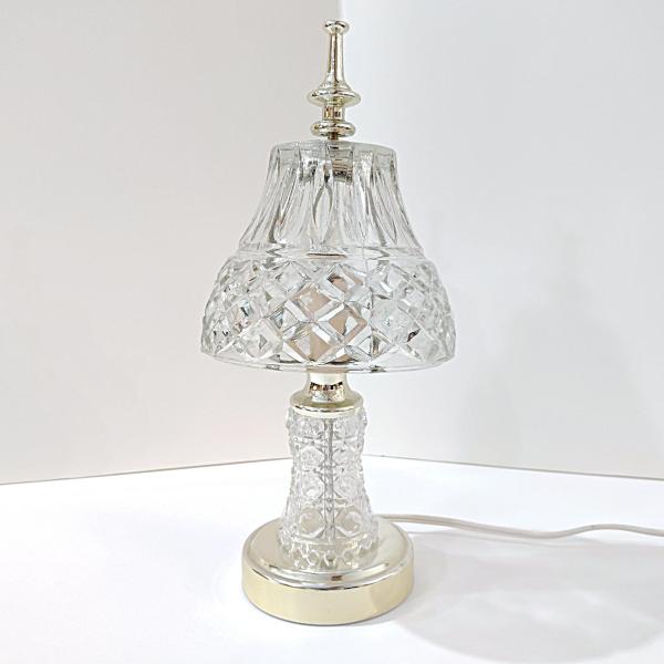 Vintage Cut Glass Boudoir Table Lamp, 60 Watt Glass and Gold Tone Small Lamp