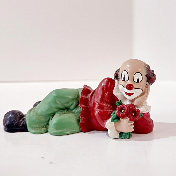 Vintage Gilde Clown Lying Flower Carrier Figurine, German Clown Figure Collectible Art