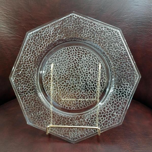 Vintage L. E. Smith Glass By Cracky Clear Octagonal Luncheon Salad Plate, UV Reactive 1920's Glassware