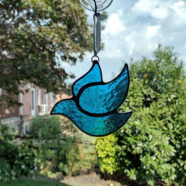 Stained Glass Dove Suncatcher, Blue Cathedral Glass, Custom Colors Available