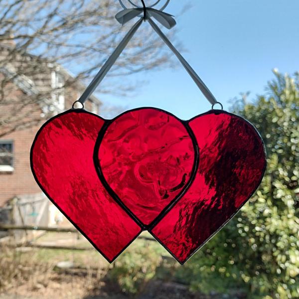 Entwined Hearts Stained Glass Suncatcher, Custom Colors Available