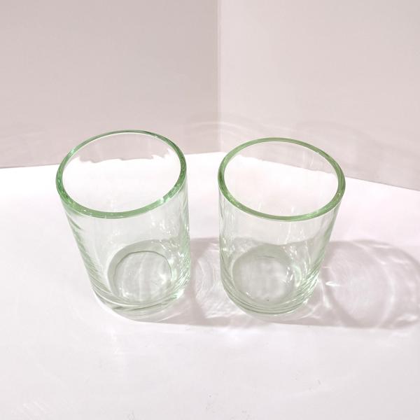 Vintage Handblown Green Glass Tumblers, Set of Two, Juice Glasses
