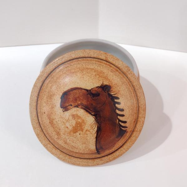 Vintage Ceramic Covered Bowl with Whimsical Camel Design, Janet Brome Animal Pottery