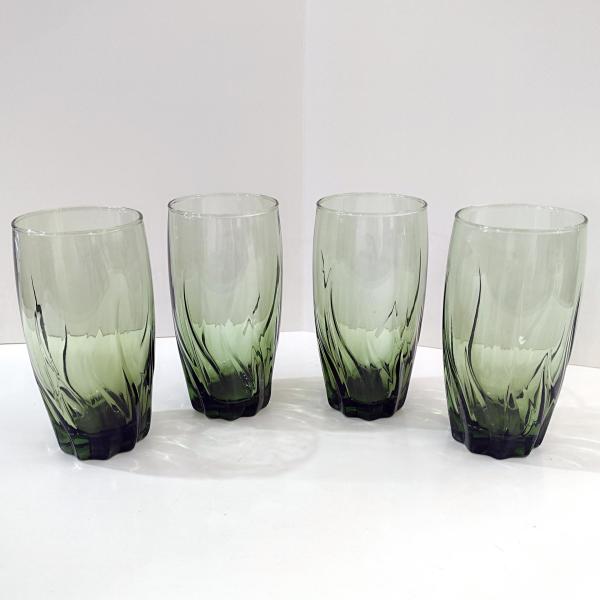 Vintage Anchor Hocking Central Park Ivy Green Iced Tea Glasses, Set of Four