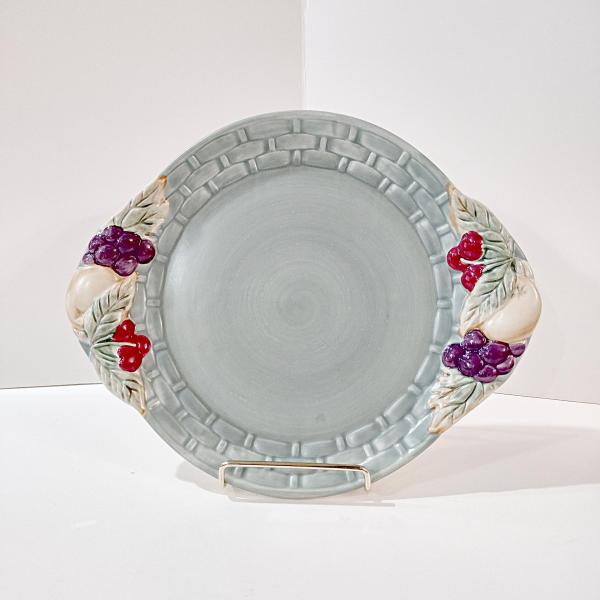 Vintage Pfaltzgraff Jamberry Cake Plate, Handled Plate with Fruit Motif