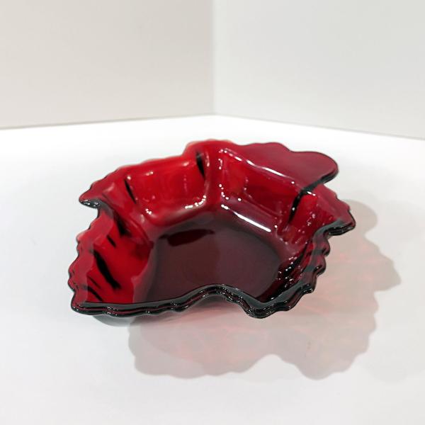 Vintage Anchor Hocking Royal Ruby Red Maple Leaf Candy Nut Dish Bowl, Ashtray, Trinket Dish