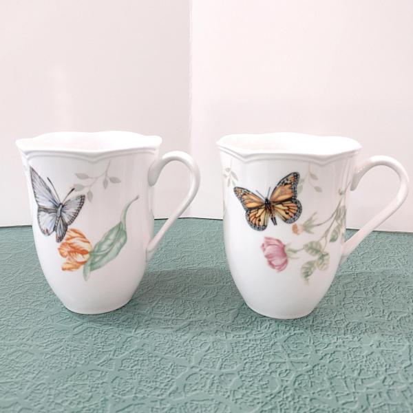 Vintage Lenox Butterfly Mugs, Set of Two, Monarch and Eastern Tailed Blue Butterfly Designs