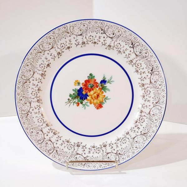 Vintage MACO Floral Ceramic 10 Inch Dinner Plate with 22K Gold Accents