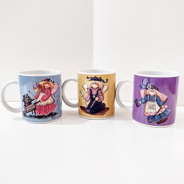 Vintage Mindy Cain Gardening Angel Mugs, Set of Three