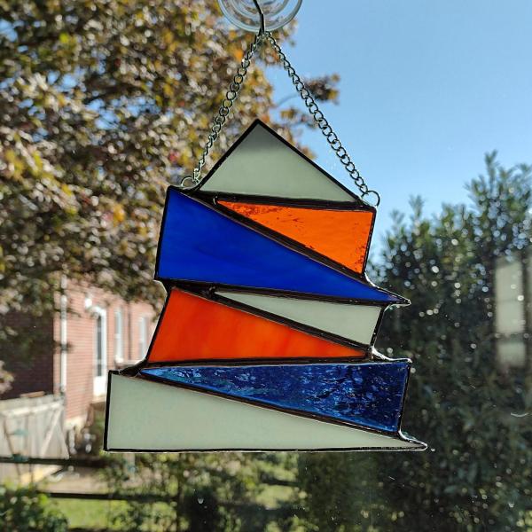 Abstract Geometric Pagoda Stained Glass Suncatcher