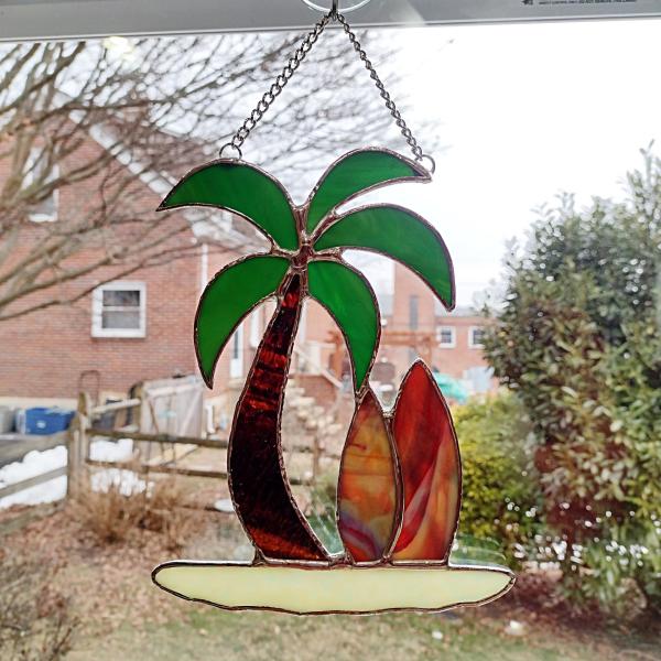 Stained Glass Palm Tree and Surf Boards Suncatcher