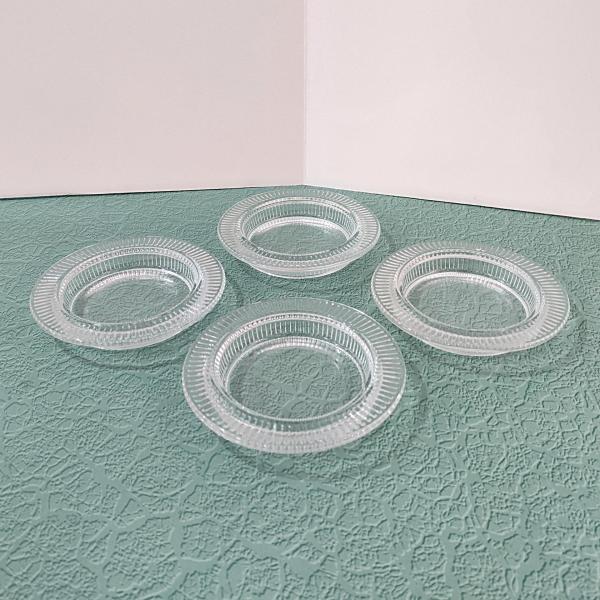 Vintage Clear Glass Coasters, Set of Four, Pillar Candle Holders, Glass Ashtrays