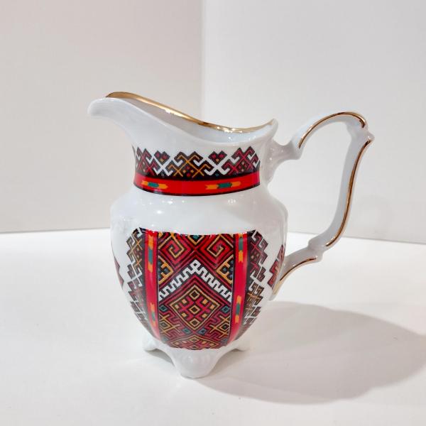 Vintage Walbrzych Poland Ceramic Creamer, Red and Black Geometric Design Sauce Pitcher