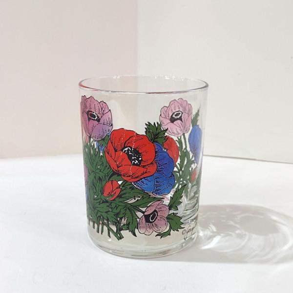 Vintage Georges Briard Anemone Poppies Rocks Glass, Floral Poppy Lowball Glass