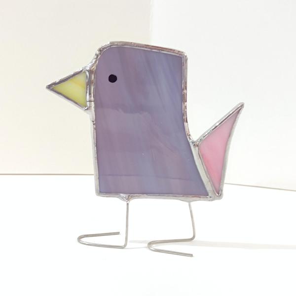 Stained Glass Standing Bird, Funky Glass Bird, Purple and Pink Bird Suncatcher, Windowsill Sitter