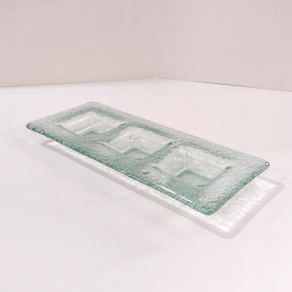 Vintage Recycled Green Glass Three Sectioned Sauce Dish, Sushi Sauce Tray