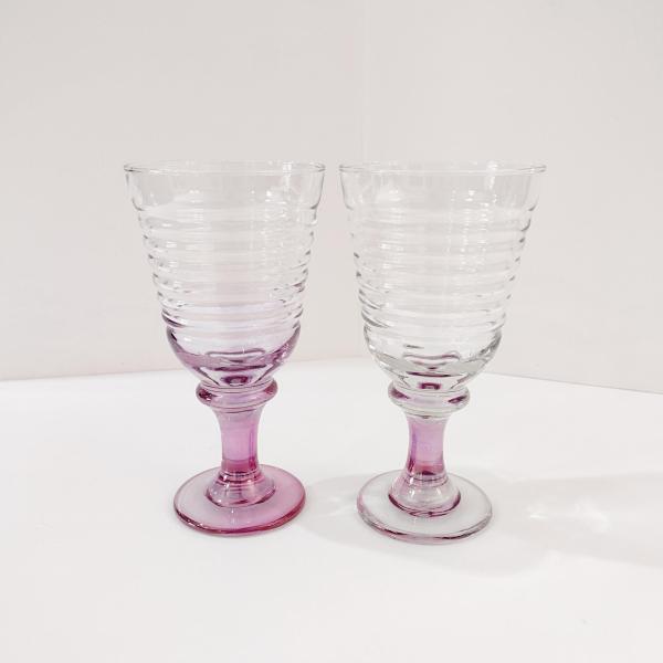 Vintage Libbey Sirrus Lustre Violet Water Goblets, Set of Two