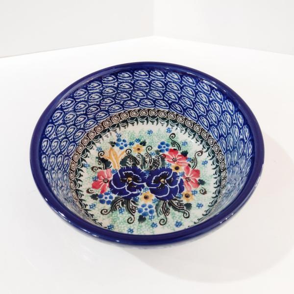 Vintage Polish Pottery Floral Hand Painted Bowl, Ceramic Soup Candy Nut Serving Bowl