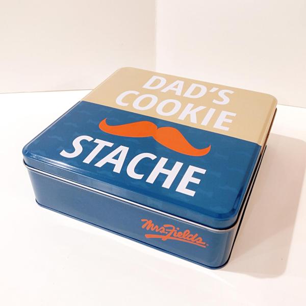 Vintage Dad's Cookie Stache Metal Storage Tin, Father's Day Gift, Mustache Design Container