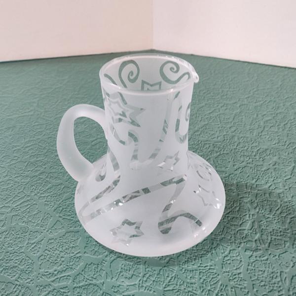 Vintage Frosted Etched Glass Creamer, Stars and Swirls Glass Pitcher