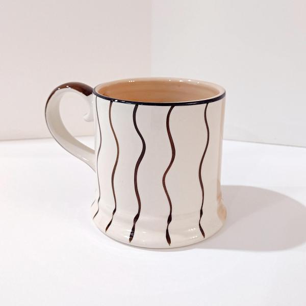 Vintage Hand Painted Striped Ceramic Coffee Mug,  Herman Dodge and Son Brown and White Striped Mug