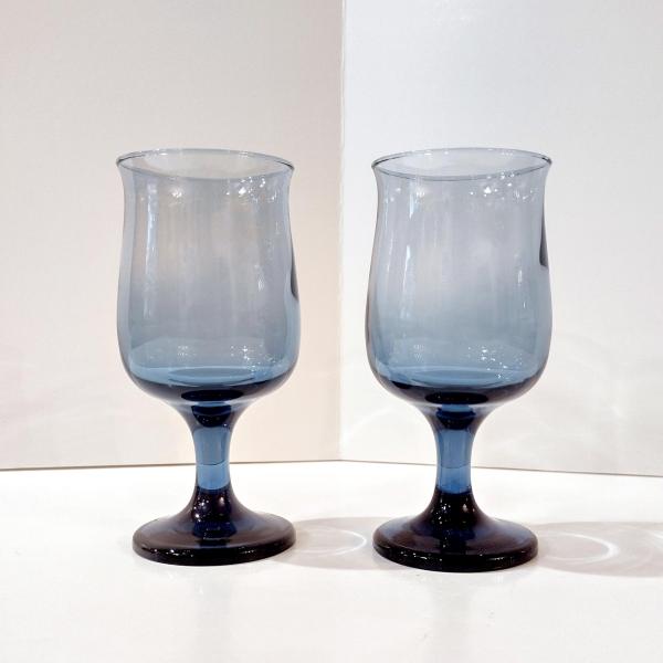 Vintage Libbey Dusky Blue Wine Glasses, Set of Two