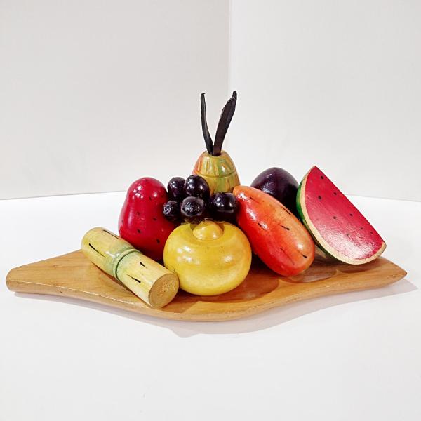 Vintage Hand Carved Wooden Fruit Platter Centerpiece