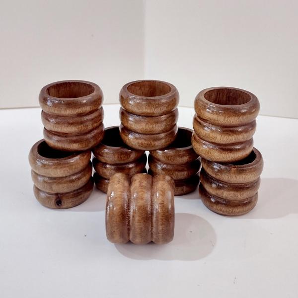 Vintage Wooden Napkin Rings, Set of 8