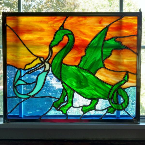 Mermaid and dragon window panel