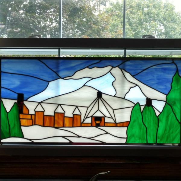 Stained glass rendering of the Timberline Lodge