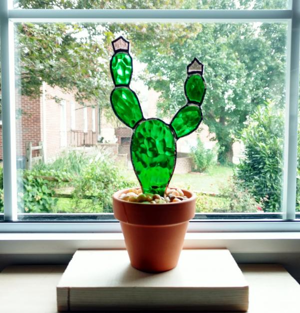 Stained Glass Cactus Suncatcher, Potted Cactus, Cactus Ornament 