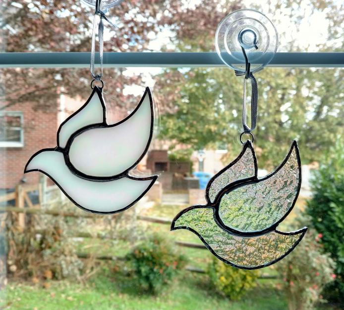 Stained Glass Dove Suncatcher, Iridescent Glass, Christmas Ornament ...