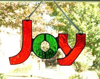 Joy Stained Glass Suncatcher, Christmas Decor | Stained Glass Your Way