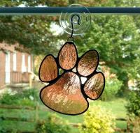 Stained Glass Paw Print Suncatcher, Pink Cathedral