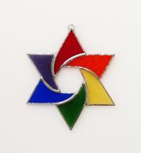 Rainbow Stained Glass Star of David Suncatcher