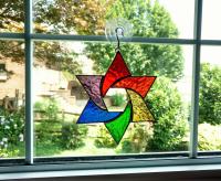 Rainbow Stained Glass Star of David Suncatcher