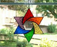 Rainbow Stained Glass Star of David Suncatcher