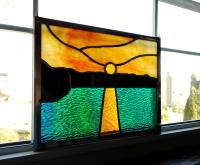 Ocean Sunset Stained Glass Window Panel